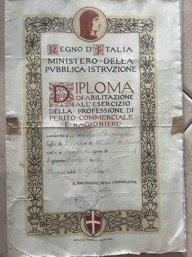Diploma Appraiser Ragioniere With Stamp Stamps And Votes 23 July 1924