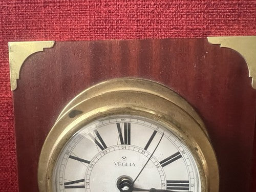 🔴 VEGLIA Wanduhr-Barometer aus Holz und Messing mit Bullauge 