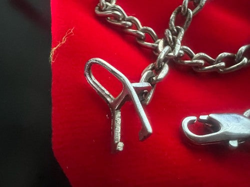 🔴 CATENA orologio tasca cromata con moschettone Lunghezza 34,5 cm VINTAGE