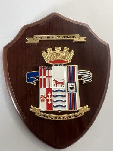 Wappen 7 Regiment NBC Cremona Bouclier Bois Métal Vernis Hauteur 15