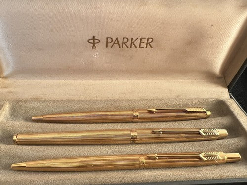 PARKER 180 Gold Plated Fountain Pen And 2 Ballpoint Pens Write