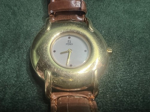FENDI Montre Homme Femme Plaquée oder 400J Quarz Saphir Cabochon 37 mm 