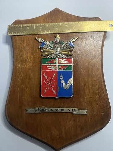 Crest École Artillerie Bouclier Bois Poli Avec Métal Vernis Hauteur 22 