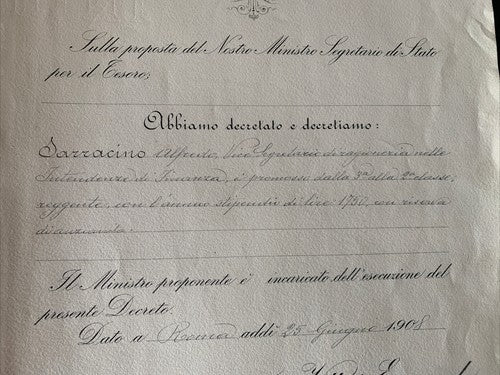 🔴 VITTORIO EMANUELE III, Titel FINANZRECHNER, Dekret des RECHNUNGSPRÜFERGERICHTS 1908 