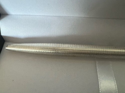 Stylo-Plume Sphère Argent 925 Massif Carreaux Satin Profiles Brillant Vintage 6 