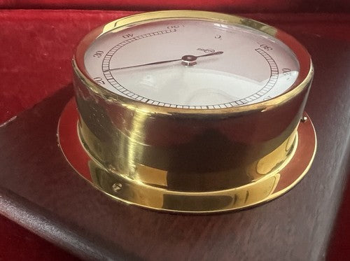BARIGO Thermometer Mechanical With Porthole Brass And Stand Wood 