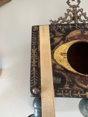 🔴 Orologio sveglia ARTIGIANALE da tavolo legno SCOLPITO E DIPINTO MANO vintage