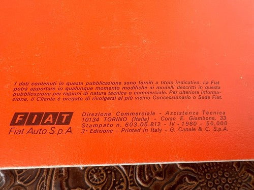 Fiat Panda Livret Voiture Utilisation Entretien Italien Original Vintage