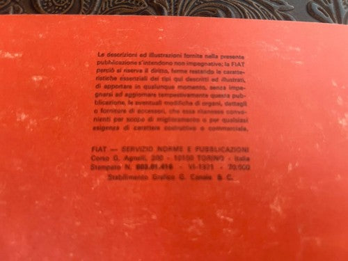 Fiat 128 Livret Voiture Utilisation Entretien Italien Original Vintage