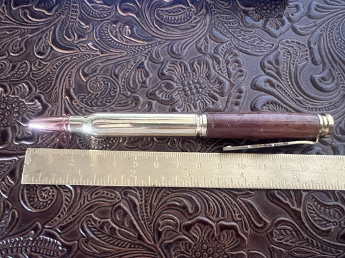 Red Ballpoint Pen Rifle RAIN HUNTER Metal Wood With Cartridge Writes Vintage