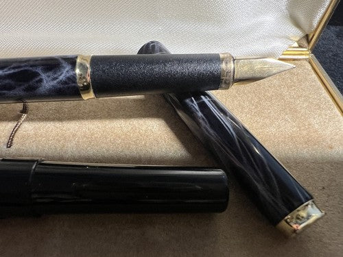 Columbus Stylo-Plume Stylo à Plume Laque Noir Gris Marbré Cartouche Écrit 