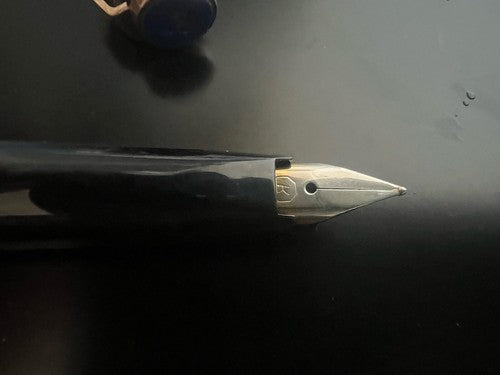 Kaweco Füllfederhalter 500F, schwarzer Kolben, Bullauge, blaue Vintage-Markierung von 1970 
