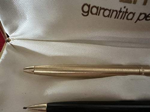 🔴 PAPERMATE penna +matita meccanica metallo dorato scrivono scatola vintage