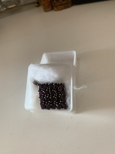 🔴 Fiore a rombo con GRANATI rossi a piramide posti a rilievo ARGENTO vintage