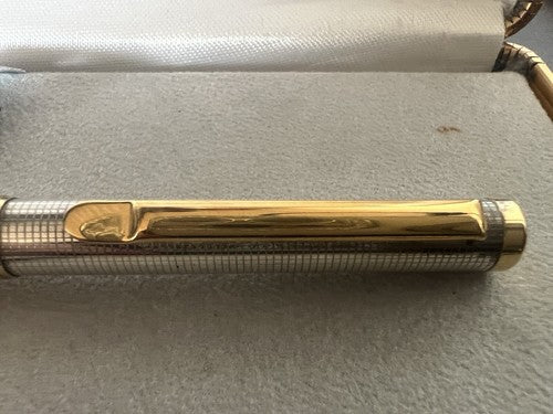 🔴 UNOARGENTO penna sfera ARGENTO 925 guillocchè profili dorati scrive astuccio