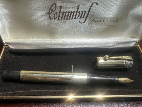 🔴 COLUMBUS penna stilografica retrattile pennino ORO 14KT funziona vintage