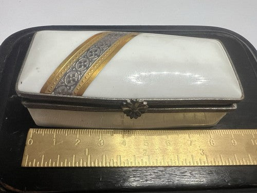 🔴 LIMOGES porcellana porta pennini ORO E PLATINO penna astuccio cofanetto