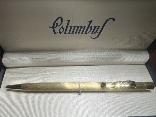 🔴 COLUMBUS GOLD PLATED BALLPOINT PEN WRITES PERFECTLY WITH A VINTAGE CASE 