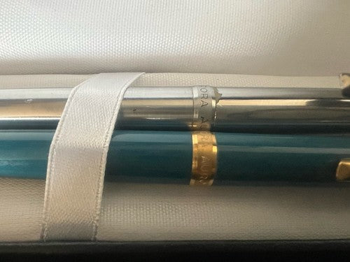 Aurora Penne Sphère Professional Chrome Et Bleu Scrivono 2 Pièces Vintage