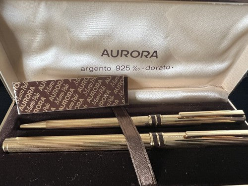 🔴 AURORA penna stilografica ARGENTO 925 Marco Polo placcate oro M e sfera