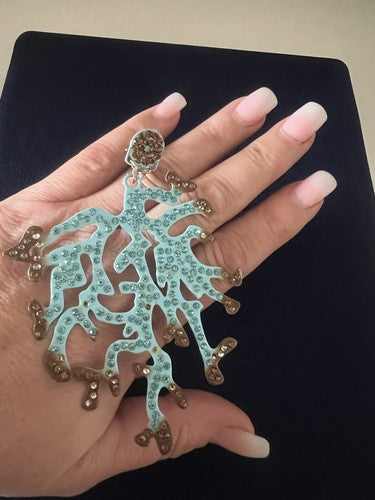 DEA GIOIELLI Silver Earrings Foiled Gold Branches Of Corals Turquoise Radius