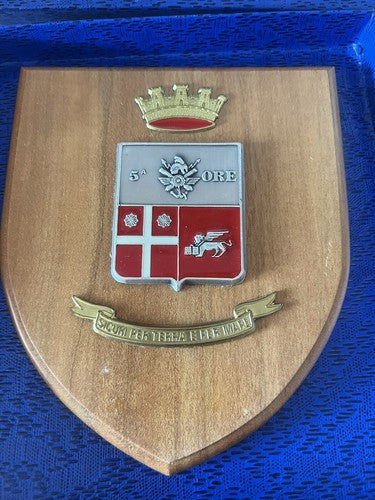 🔴 Crest militare SICURI PER TERRA E MARE scudo di legno effige metallo vintage