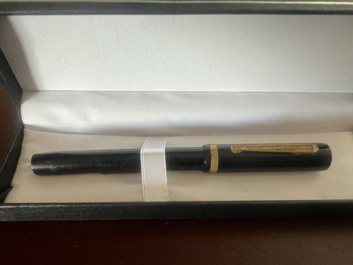 Waltham Pen Fountain Pen Celluloid Black Lever Marking Vintage 1930
