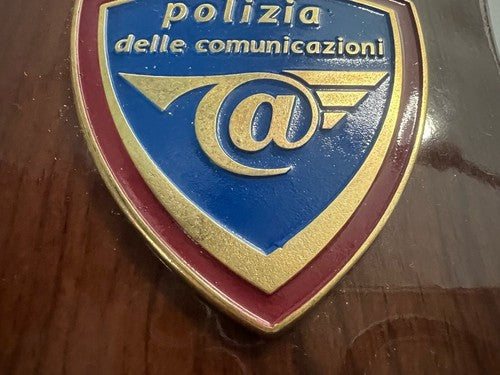 🔴 Crest POLIZIA DELLE COMUNICAZIONI scudo legno lucidato e smalti h 15