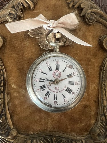 🔴 ROSSKOPF pocket watch MODERN CHRONOMETER broken with vintage wall picture 