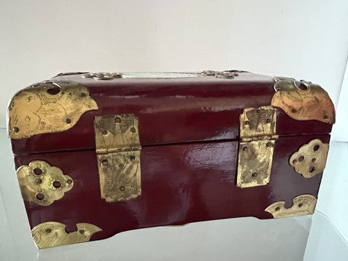 🔴 PORTAGIOIE CINESE legno ottone cofanetto scrigno astuccio vintage 11