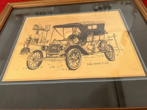 Ford Model T Panonceau Carré Publicité Display Carte Dorée Brillant Vintage