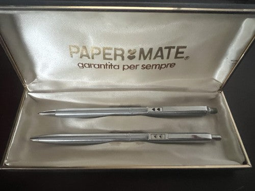 Papermate Stylo-Plume Et Crayon Mécanique Métal Scrivono Avec Trousse, Vintage