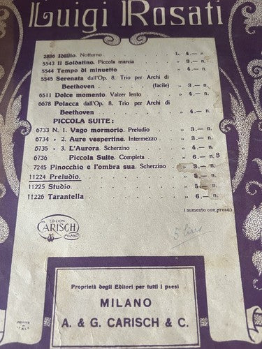 Sheet Musical Luigi Rosati Composition for Piano Milano Early 900