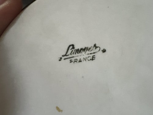 Limoges Cendrier Porcelaine Fleurs Peinte à la Main Profils Bronze Vintage 