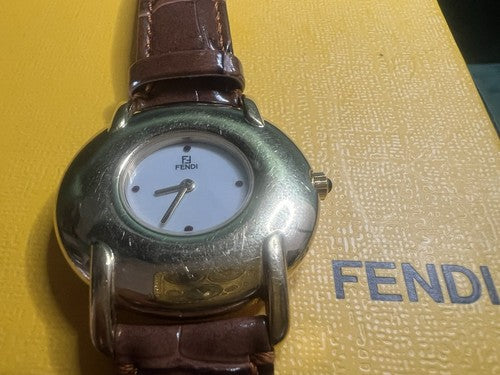 FENDI Montre Homme Femme Plaquée oder 400J Quarz Saphir Cabochon 37 mm 