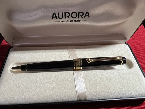 🔴 AURORA OPTIMA Kugelschreiber, schwarzes Aurolid, vergoldete Griffe, Garantie 