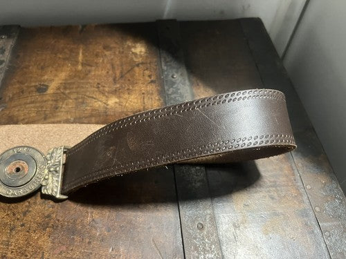 🔴 ROYAL CARABINERS cinta militare 12 th di cuoio inglese fibbia metallo VINTAGE