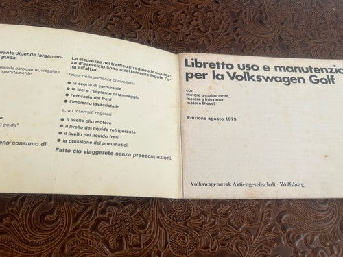 Volkswagen Golf Livret Voiture Utilisation Entretien Italien Original Vintage