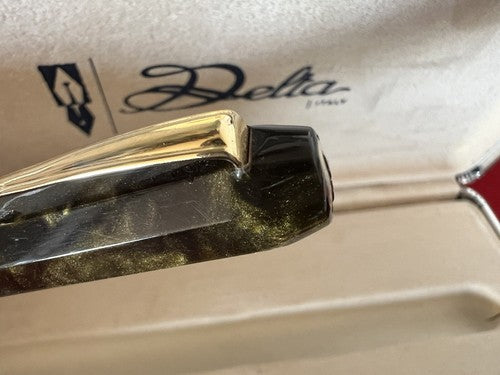 🔴 DELTA penna sfera marmorizzata sfaccettata e ARGENTO 925 scrive con scatola