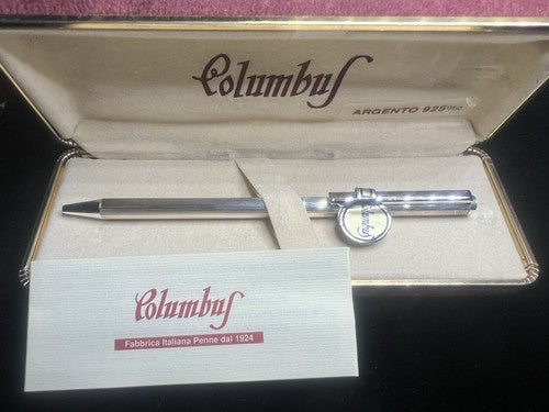 🔴 COLUMBUS penna sfera corpo ARGENTO 925 MASSICCIO con astuccio e garanzia 4