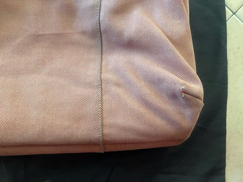 🔴 Große BULGARI Damen-Tasche aus pfirsichfarbenem Leder und Stoff mit Gebrauchsspuren, ORIGINAL 