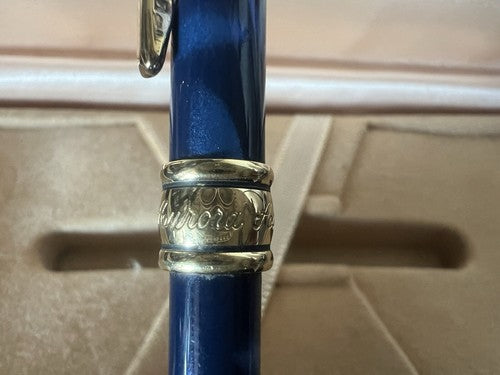 🔴 AURORA penna sfera Magellano lacca blu marmorizzata scrive vintage H
