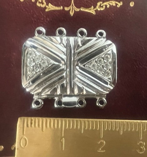 Argent Fermoir Collier Crochet 4 Fils avec Pierres Dessin A Righe Pyramides 