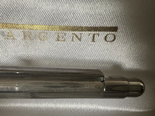 🔴 Penna sfera ARGENTO 925 MASSICCIO 925 righe pulsante a scatto scrive vintage