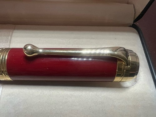 🔴 AURORA penna sfera D72 resina rossa profili dorati refill roller con astuccio