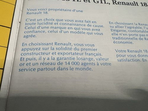 Renault 18 Booklet Car Use and Maintenance Tongue French Original Vintage