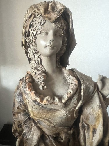 🔴 Statua scultura CARTAPESTA firmata CECILIA POLITO dama Firenze 11x11 h 42 cm