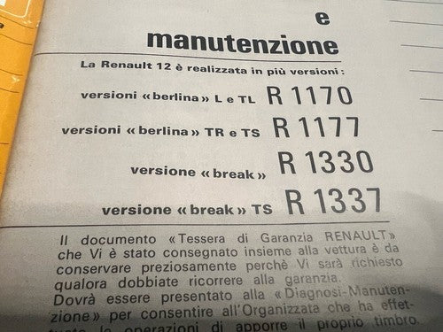 Renault 12 Booklet Car Use and Maintenance Vintage Original 1973