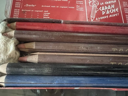 Caran D'Ache Crayons Tactic 720 Crayons Boîte Étain Collection Rare Vintage 