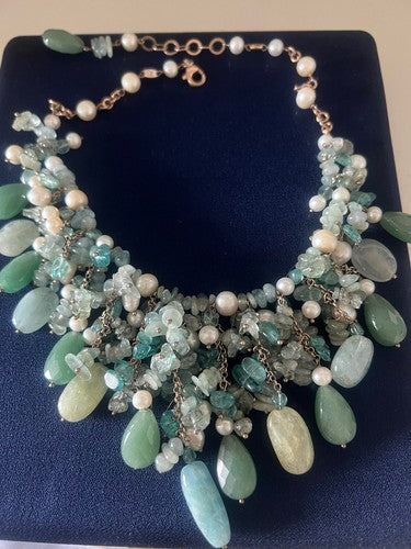 Dea Gioielli Boucles D'Oreilles Collier Argent Plaqué oder Rayons Quarzperlen 